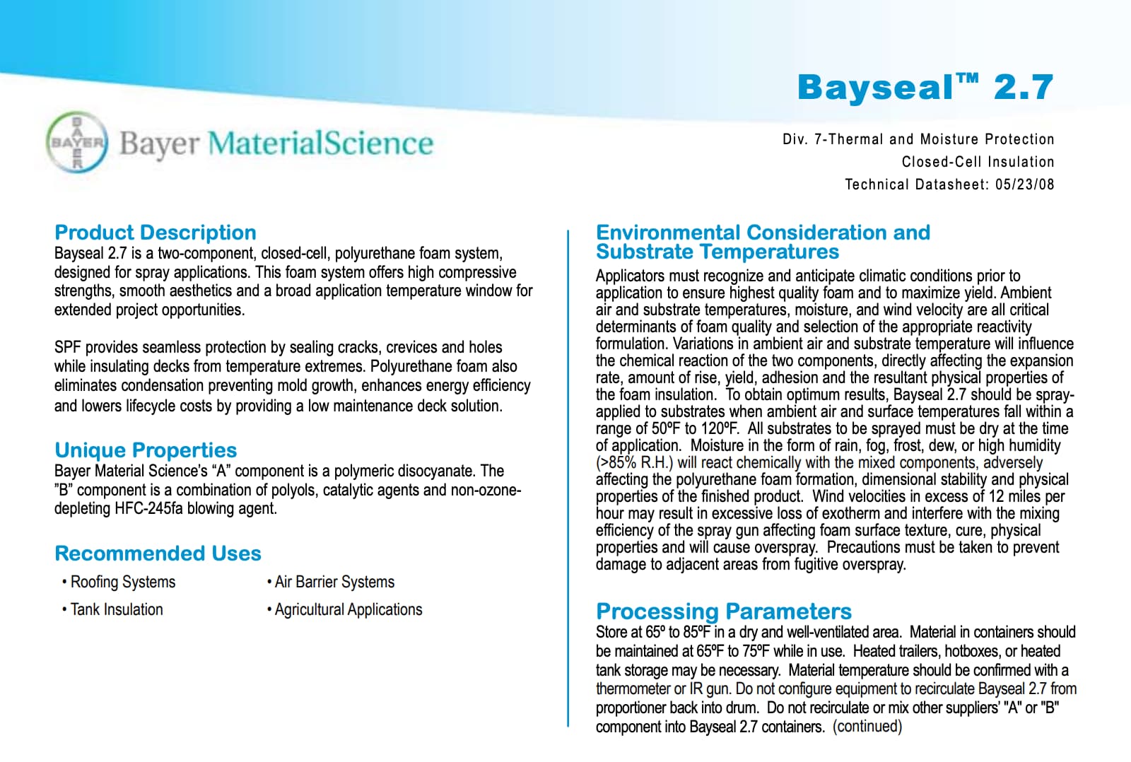 Bay Systems Bayseal 2.7 technical information cover photo